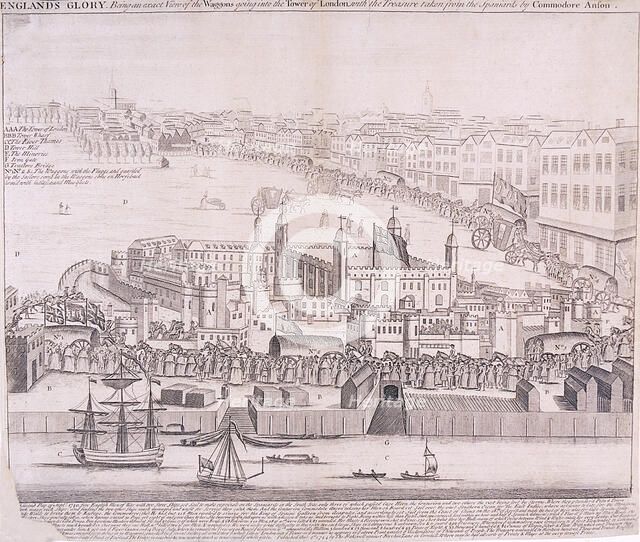 View of the Tower of London from the River Thames, 1744. Artist: Anon