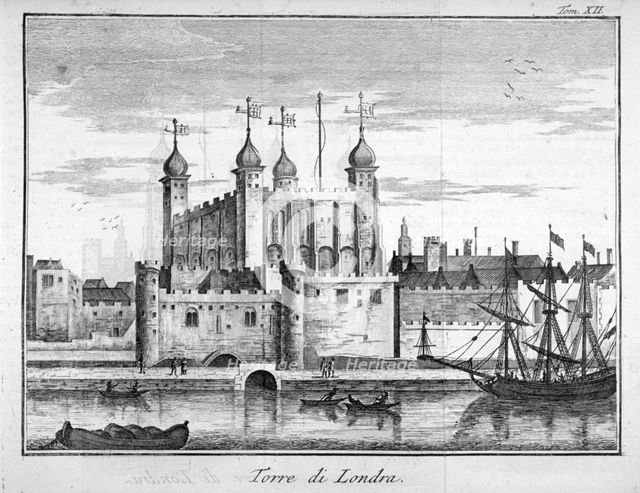 View of the Tower of London from the River Thames, 1742.                                    Artist: Anon