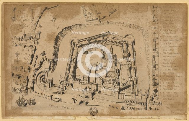 View of the Tower of London in 1553, 1840. Creator: Unknown.