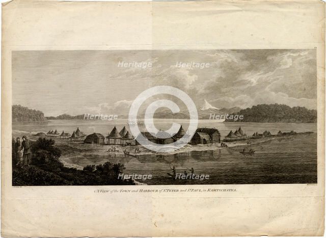 View of the Town and Harbour of Petropavlovsk-Kamchatsky (from the Voyage to the Pacific Ocean), 1785. Artist: Pouncey, Benjamin Thomas (active 1772-1799)