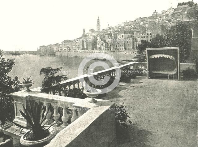 View of the town from the bay, Menton, France, 1895. Creator: Unknown.