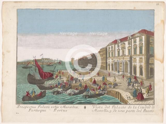 View of the Town Hall and the harbor in Marseille, 1700-1799. Creator: Remondini family.