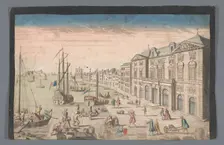 View of the Town Hall and the harbor in Marseille, 1745-1775. Creator: Anon