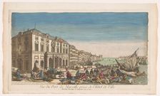 View of the town hall and the harbor in Marseille with victims struck by the plague..., 1720-1799. Creator: Anon