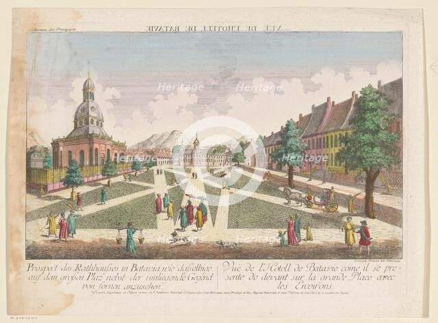 View of the town hall and the New Dutch Church in Batavia, 1755-1779. Creator: Franz Xavier Habermann.