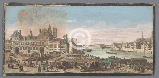 View of the town hall and the Seine River in Paris, 1700-1799. Creators: Anon, Jacques Rigaud.