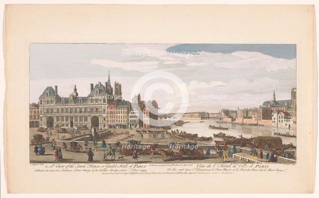 View of the Town Hall and the River Seine in Paris, 1749. Creator: Paul Angier.