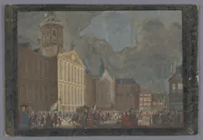 View of the town hall in Amsterdam with the arrival of Willem V and Wilhelmina van..., 1768-1799. Creator: Anon