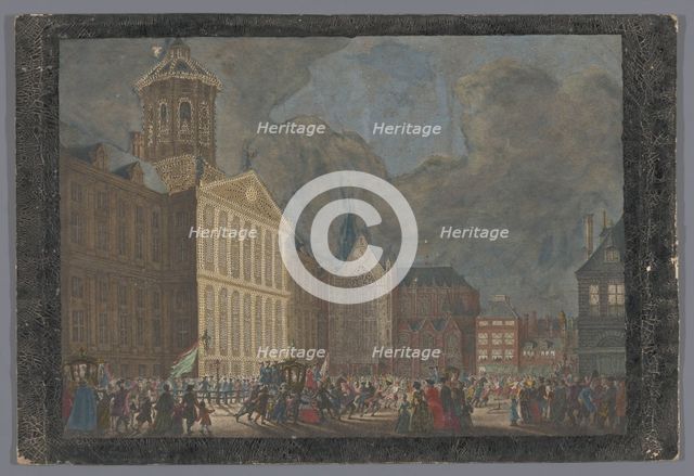 View of the town hall in Amsterdam with the arrival of Willem V and Wilhelmina van..., 1768-1799. Creator: Anon.