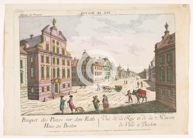 View of the town hall in Boston, 1755-1779. Creator: Franz Xavier Habermann.