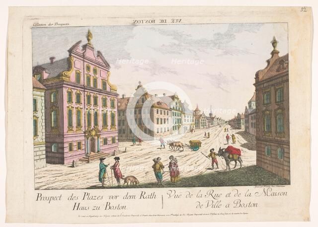 View of the town hall in Boston, 1755-1779. Creator: Franz Xavier Habermann.