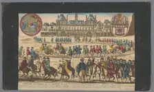 View of the Town Hall in Paris with a procession proclaiming peace, 1700-1799. Creator: Anon