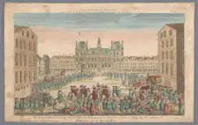 View of the Town Hall in Paris with a procession proclaiming peace, 1700-1799. Creator: Anon