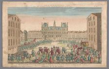 View of the Town Hall in Paris with a procession proclaiming peace, 1700-1799. Creator: Anon