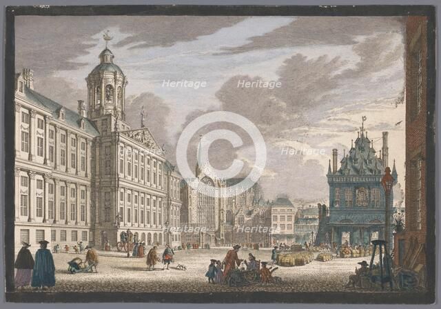 View of the Town Hall, the Nieuwe Kerk and the Waag on Dam Square in Amsterdam, 1753-1799. Creator: Simon Fokke.