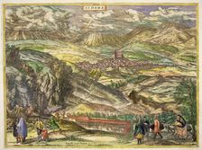 View of the town of Alhama (Granada). Engraving for the work Civitates Orbis Terrarrum 1576, b…