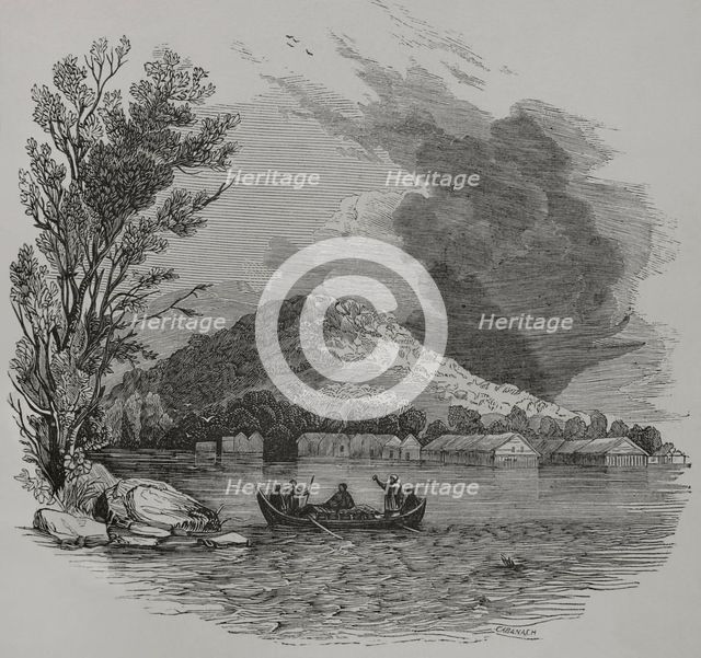 View of the town, Sulu, Sulu Island, Philippines, 1856. Creator: Cabanach.