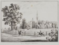 View of the Tobogganing Pavilion and the Telegraph at Oranienbaum, 1821-1822. Artist: Martynov, Andrei Yefimovich (1768-1826)