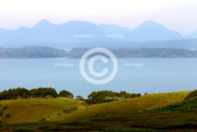 View of the Torridon Hills from Skye, Highland, Scotland. Creator: Peter Thompson.