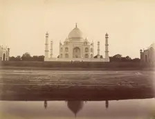 View of the Taj Mahal from the Jamuna, Agra, 1860s-70s. Creator: Unknown