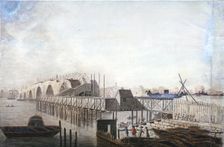 View of the temporary bridge at Blackfriars, London, 1762. Artist: Francis Grose