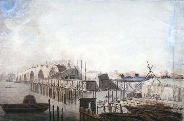 View of the temporary bridge at Blackfriars, London, 1762. Artist: Francis Grose
