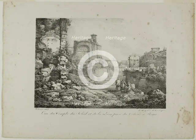 View of the Temple of the Sun and Moon from the Coliseum in Rome, 1817. Creator: Claude Thiénon.
