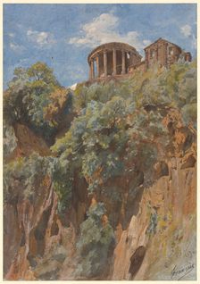 View of the Temple of Vesta in Tivoli, 1844. Creator: François Louis Français