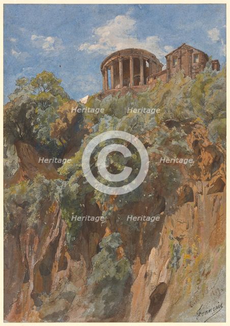 View of the Temple of Vesta in Tivoli, 1844. Creator: François Louis Français.