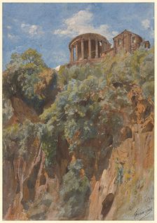 View of the Temple of Vesta in Tivoli, 1844. Creator: François Louis Français