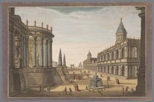 View of the Temple of Vesta, the Pyramid of Cestius and other buildings in Rome, 1745-1794. Creator: Anon