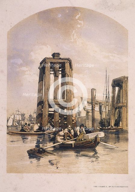 View of the Thames near Rotherhithe, Bermondsey, London, c1840. Artist: Anon