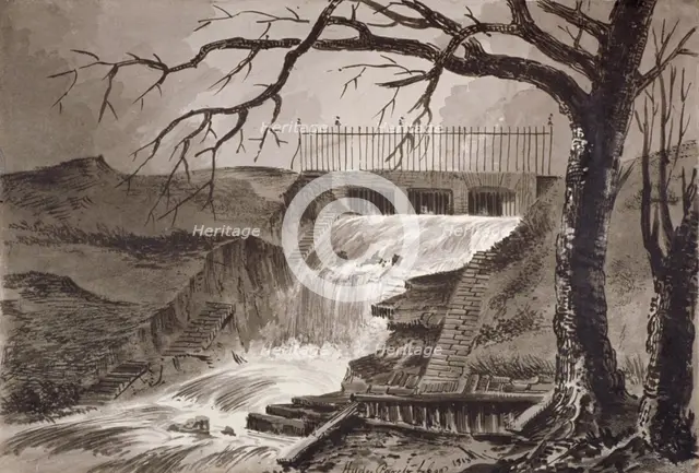 View of the the outlet of the Serpentine, Hyde Park, London, 1818.                                   Artist: John Claude Nattes