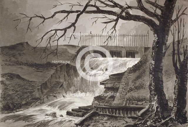 View of the the outlet of the Serpentine, Hyde Park, London, 1818.                                   Artist: John Claude Nattes
