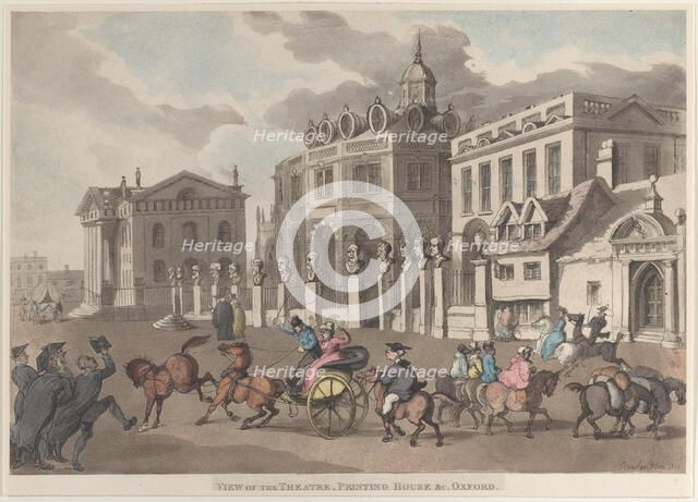 View of the Theatre, Printing House &c. Oxford, 1810., 1810. Creator: Thomas Rowlandson.