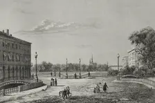 View of the Three Arches Bridge and the Field of Mars, Saint Petersburg, Russia, 1839. Creator: Augustin François Lemaitre