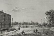 View of the Three Arches Bridge and the Field of Mars, Saint Petersburg, Russia, 1839. Creator: Augustin François Lemaitre