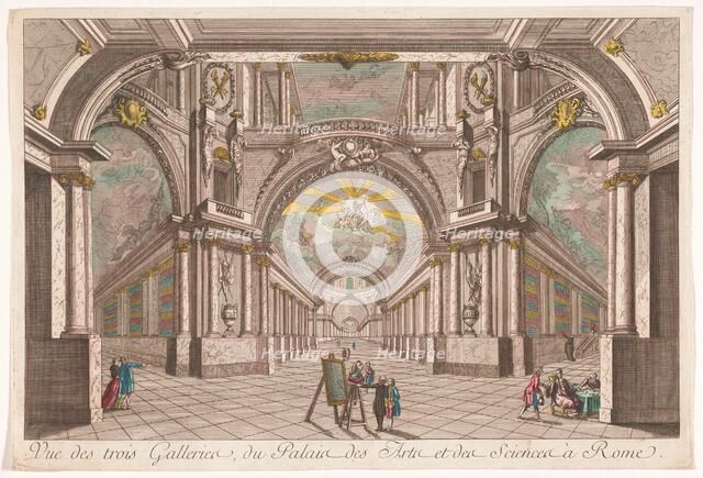 View of the three galleries of the Palace of Art and Science in Rome, 1700-1799. Creator: Anon.