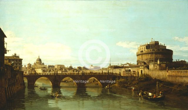 View of the Tiber in Rome with the Castel Sant'Angelo, 1743 or 1744. Creator: Bernardo Bellotto.