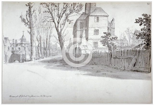 View of the upper part of St Marylebone High Street and the turnpike, London, 1772. Artist: Samuel Hieronymus Grimm   