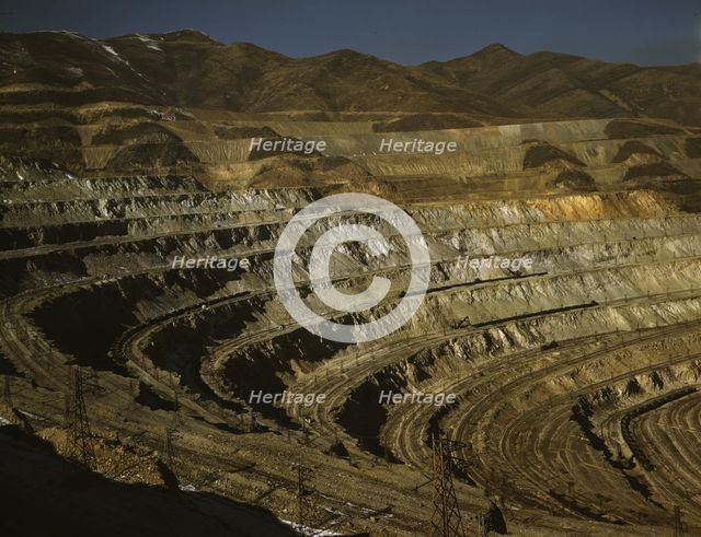 View of the Utah Copper Company open-pit mine workings at Carr Fork...Bingham Canyon, Utah, 1942. Creator: Andreas Feininger.