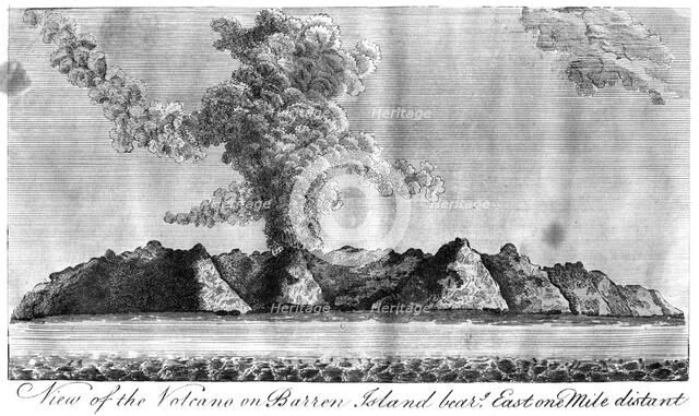'View of the volcano on Barren Island', Andaman Islands, 1799. Artist: Unknown