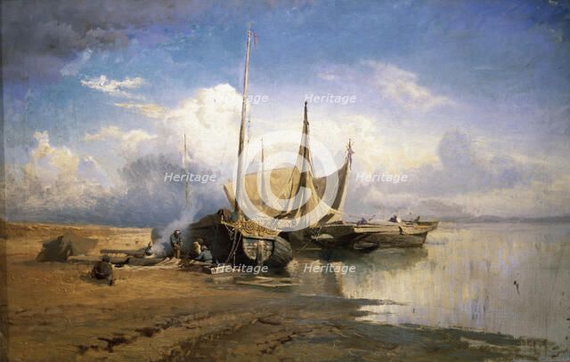 View of the Volga. Boats, 1870. Artist: Vasilyev, Fyodor Alexandrovich (1850-1873)