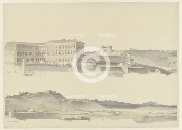 View of the Vatican Palaces and of the Monte Mario, c.1809-c.1812. Creator: Josephus Augustus Knip.