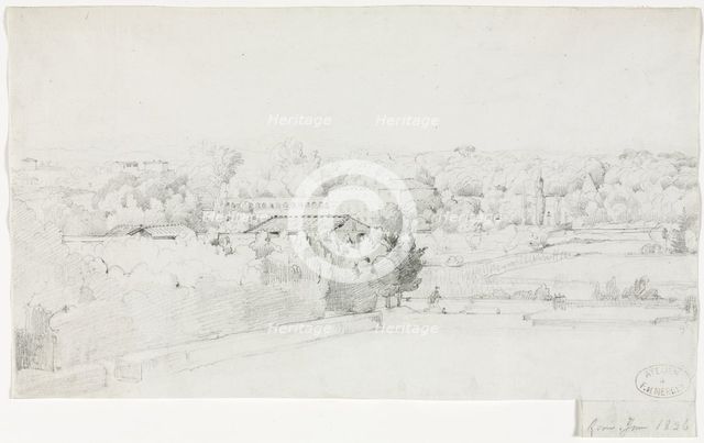 View of the Villa Borghese and its Orangerie from the Villa Medici, 1826. Creator: Frederic Bourgeois de Mercey (French, 1805-1860).