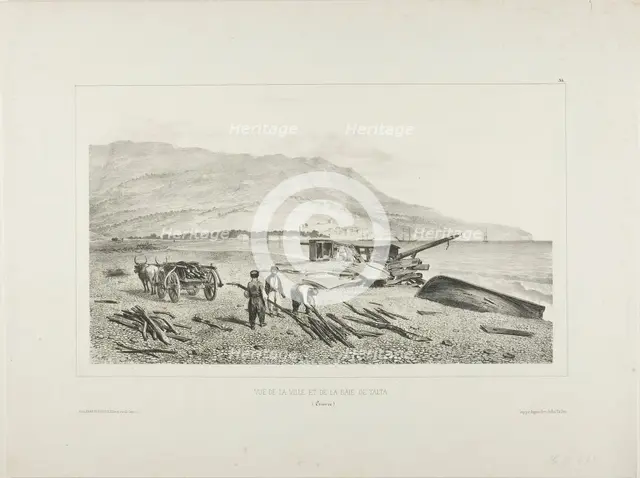 View of the Village and Bay of Yalta, Crimea, August 15, 1837, 1840. Creator: Auguste Raffet.