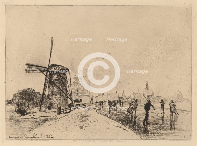 View of the Village of Maaslins (Vue de la ville de Maaslins (Hollande)), 1862. Creator: Johan Barthold Jongkind.