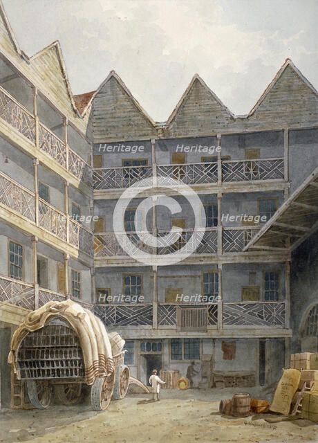 View of the yard at the Bull and Mouth Inn, St Martin's le Grand, City of London, 1817.              Artist: George Shepherd
