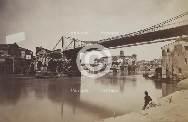 View of Tiber Island (Isola Tiberina) from the south-east, Rome, between 1883-1886. Creator: Giorgio Sommer.