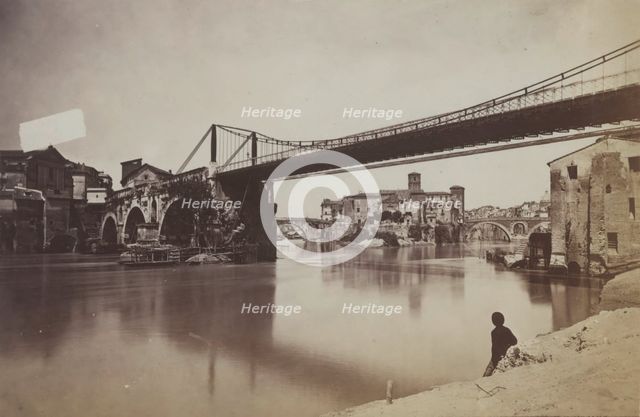 View of Tiber Island (Isola Tiberina) from the south-east, Rome, between 1883-1886. Creator: Giorgio Sommer.